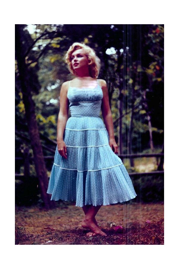 Marilyn Monroe Inspired Blue Polka Dot Dress 1950s Fashion
