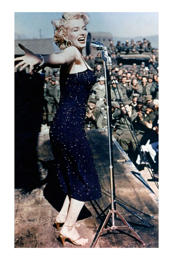 Marilyn Monroe Navy Blue Sequin Spaghetti Straps Fitted Celerity Dress Korea 1954