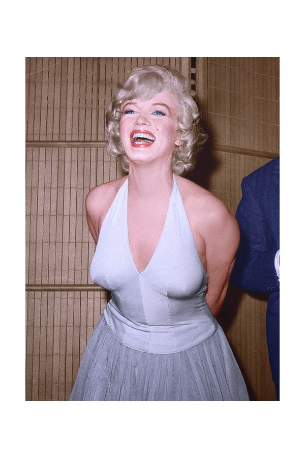 Marilyn Monroe Inspired White Halter Dress with Chiffon Skirt