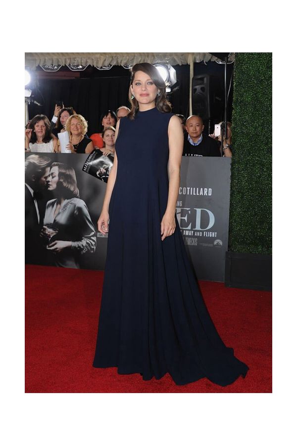 Marion Cotillard Dark Navy Maternity Formal Celebrity Dress Allied Premiere