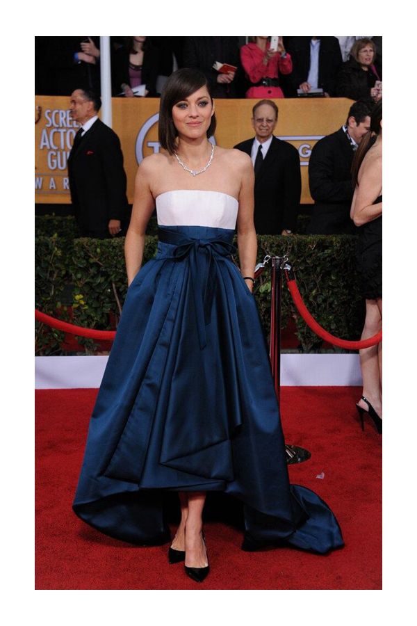 Marion Cotillard Blue and White Satin Formal Prom Dress SAG Awards 2013
