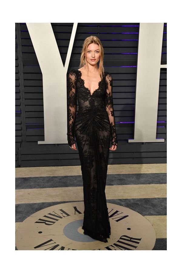 Martha Hunt Black Lace Long-sleeve Formal Evening Celebrity Dress Oscars 2019 Party