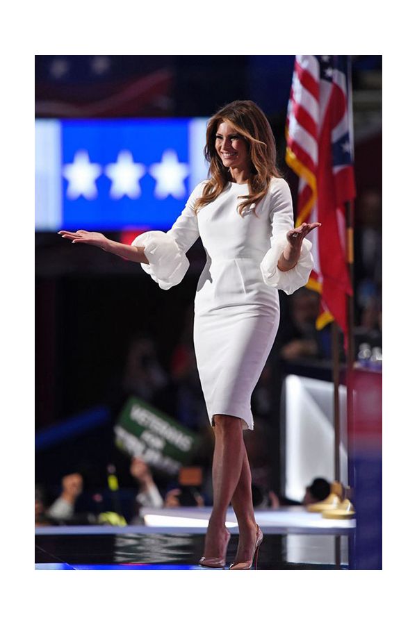 Melania Trump Inspired White Knee-length Cocktail Party Celebrity Dress