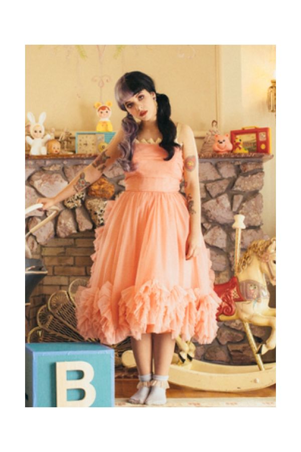 Melanie Martinez Inspired Peach Pink Chiffon Homecoming Prom Dress in Pity Party