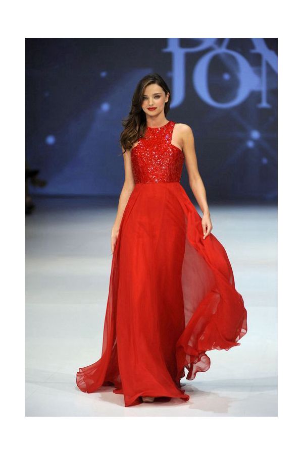 Miranda Kerr Red Sequin Chiffon Formal Prom Celebrity Dress David Jones Show
