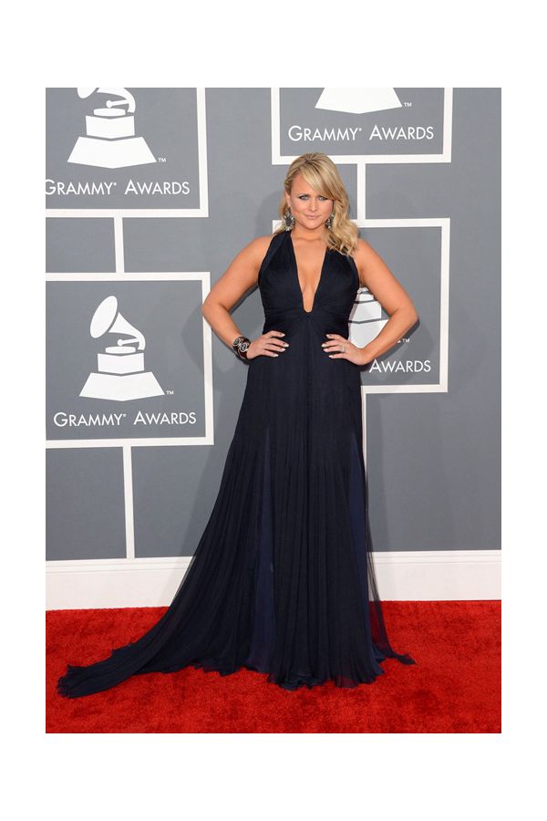 Miranda Lambert Black Plunging V-neck Chiffon Formal Prom Dress Grammys 2013