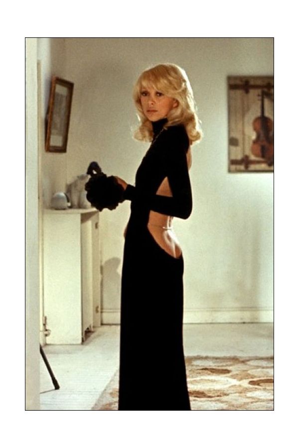 Mireille Darc Iconic Black Backless Dress in "The Tall Blond Man with One Black Shoe"