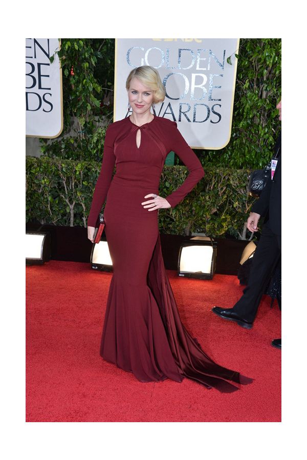 Naomi Watts Burgundy Long-sleeve Mermaid Formal Dress Golden Globes 2013  