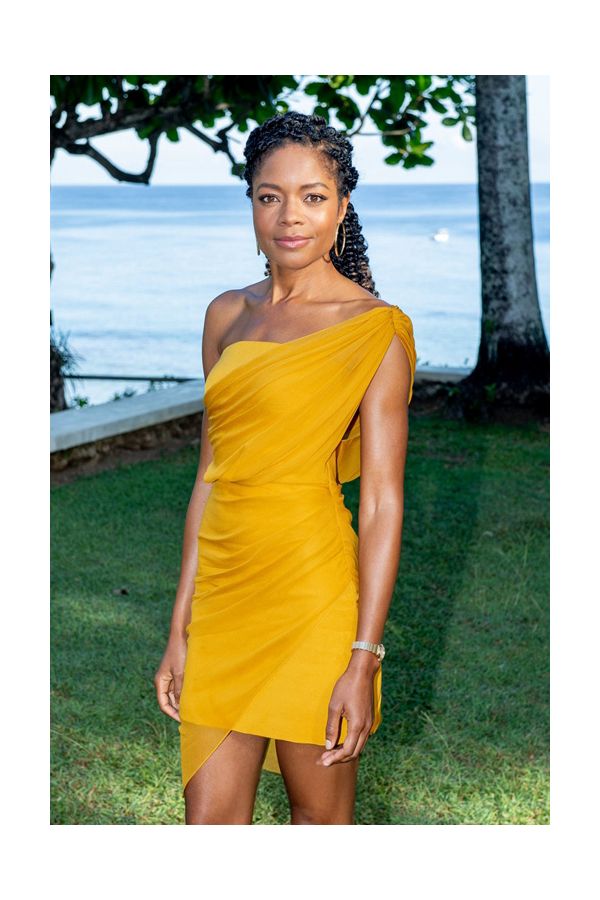 Amber Allure – No Time to Die–Inspired Mustard One-Shoulder Draped Cocktail Dress