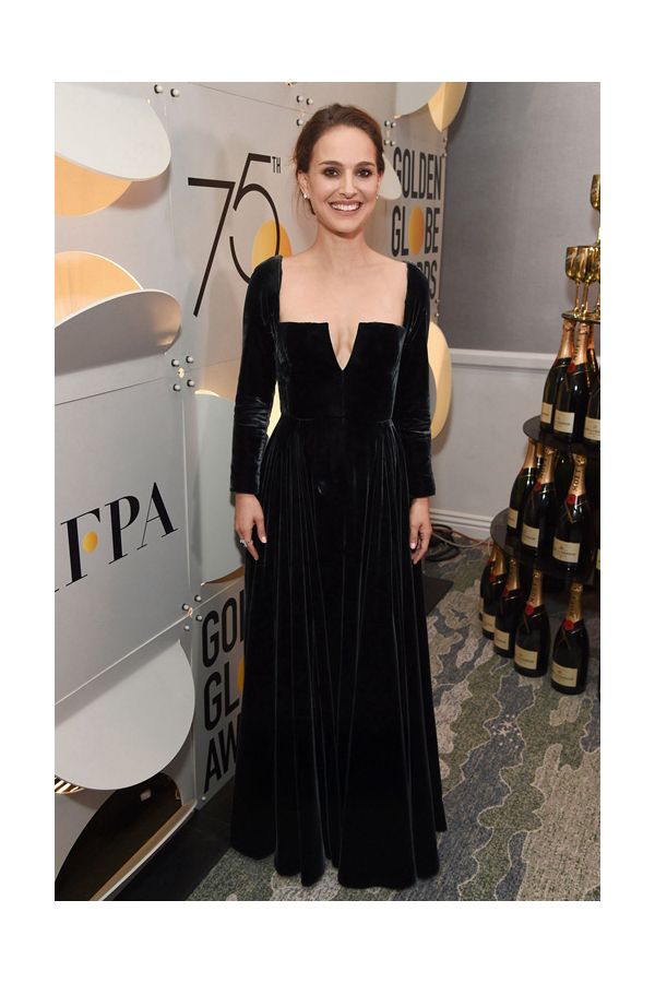 Natalie Portman Black Velvet Celebrity Dress Golden Globes 2018