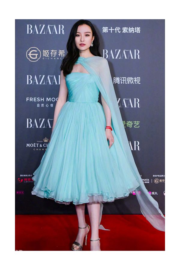 Ni Ni Blue Strapless Chiffon Dress Harper’s Bazaar Charity Gala 2019