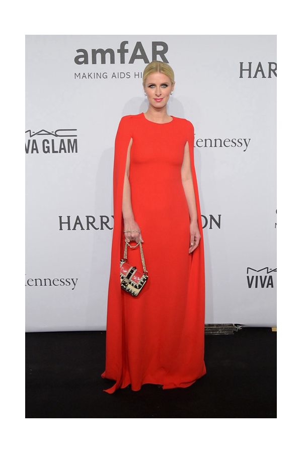 Nicky Hilton Inspired Red Cape Celebrity Formal Evening Dress amfAR New York Gala