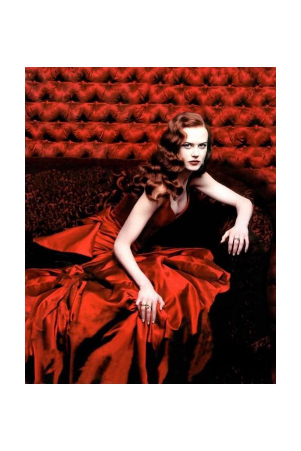 Nicole Kidman Satine Red Satin V-neck Celebrity Formal Dress in Movie "Moulin Rouge"
