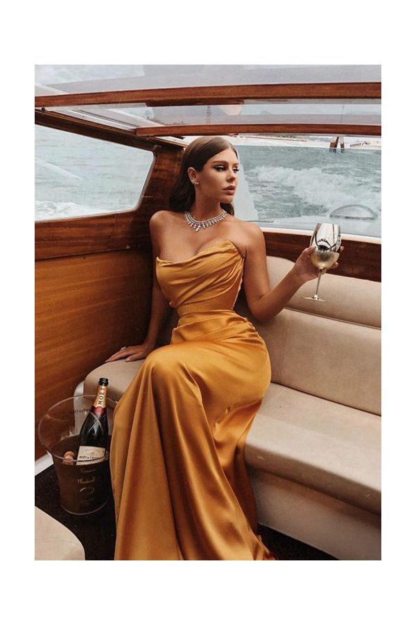 Nima Benati Gold Satin Strapless Celebrity Dress Venice Film Festival 2018