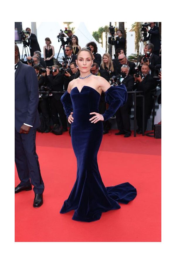 Noomi Rapace Inspired Navy Blue Velvet Celebrity Evening Formal Dress Cannes 2022