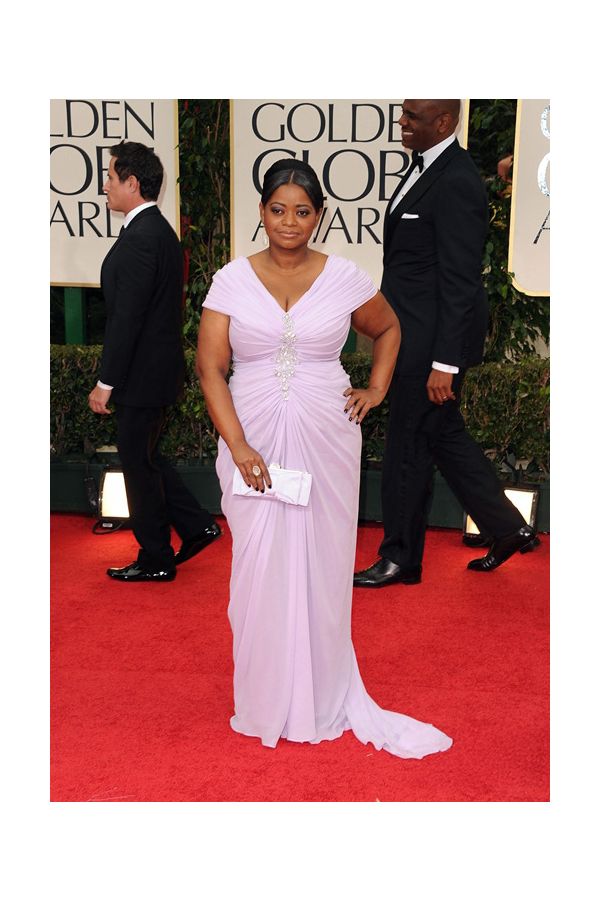 Octavia Spencer Lilac Off-the-Shoulder Celebrity Formal Dress Golden Globes 2012