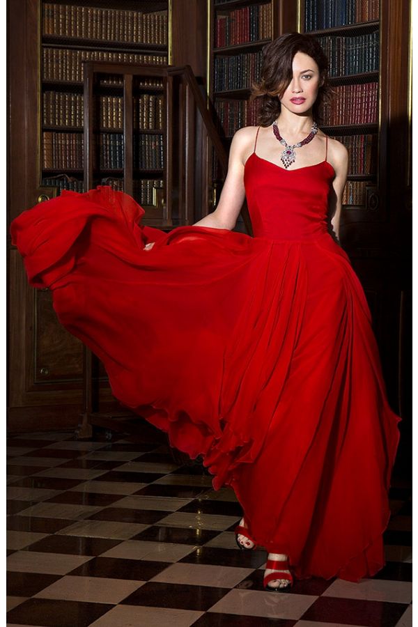 Olga Kurylenko Inspired Red Spaghetti Strap A Line Celebrity Dress James Bond Style