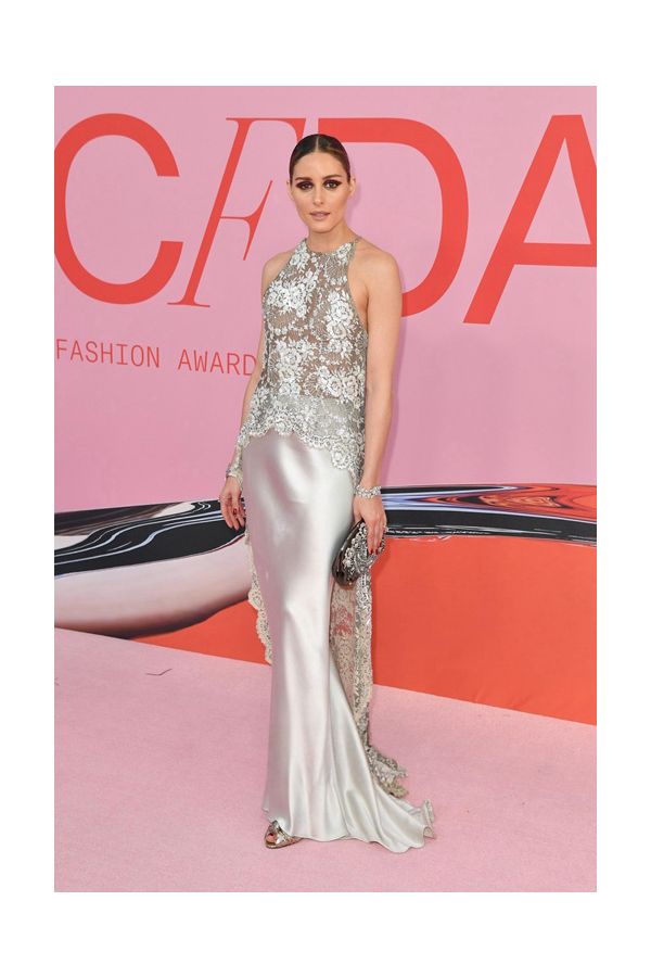 Silver Splendor – Olivia Palermo Lace-Overlay Satin Gown