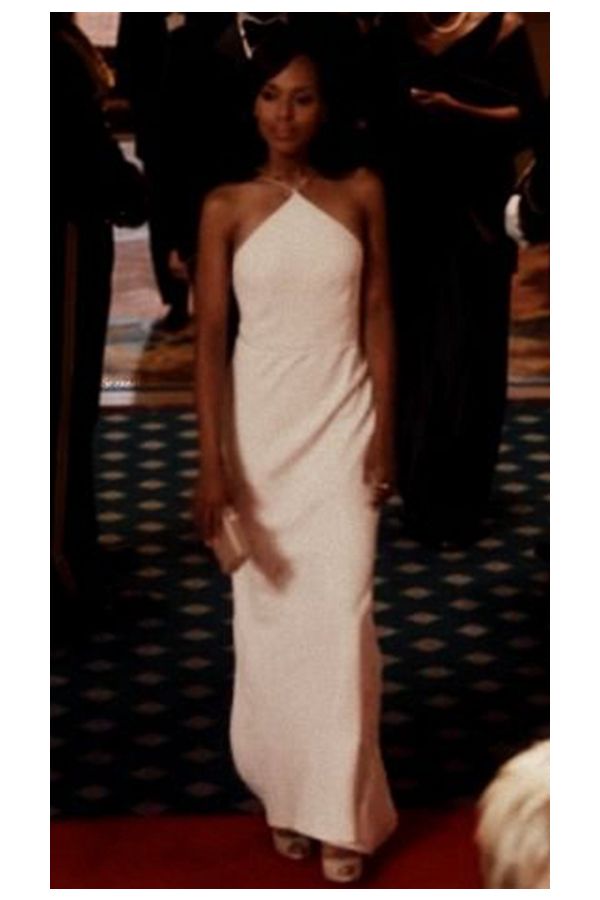 Kerry Washington Olivia Pope White Halter Backless Dress in TV Show "Scandal"