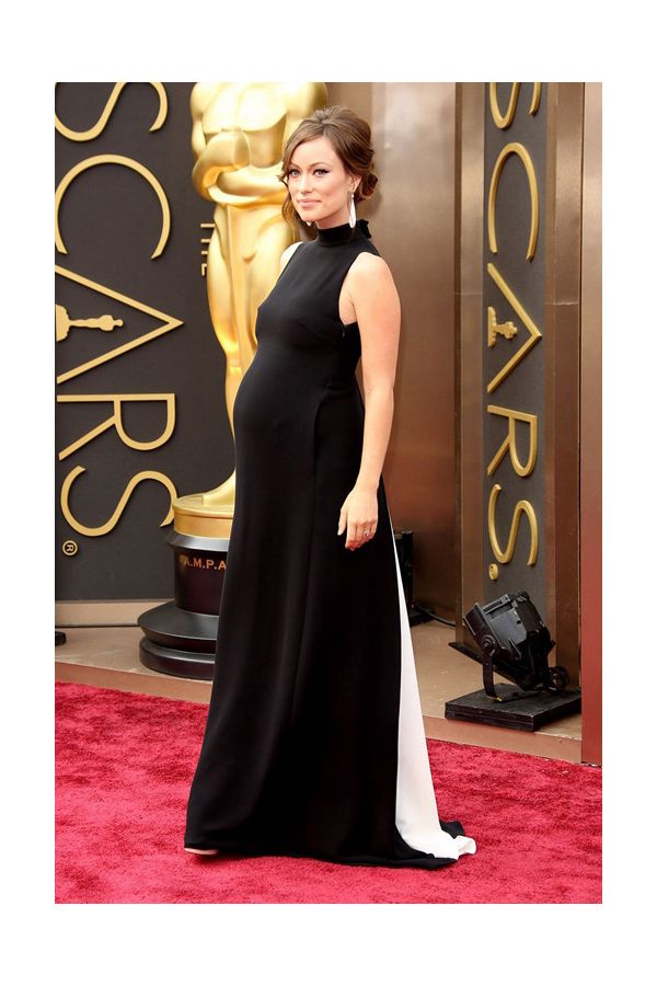 Olivia Wilde Black and White Maternity Formal Dress Oscars 2014