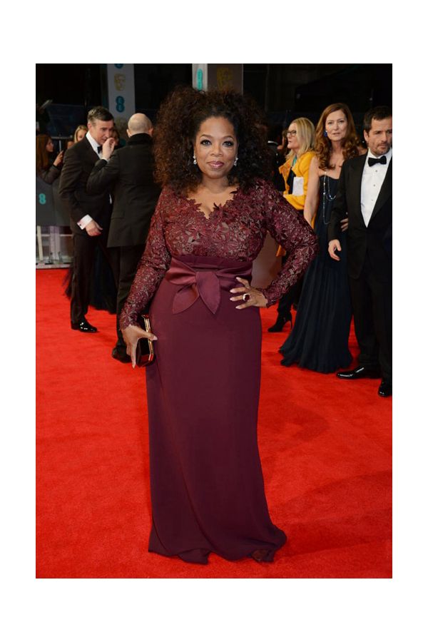Oprah Winfrey Burgundy Lace Plus Size Celebrity Dress BAFTAs 2014