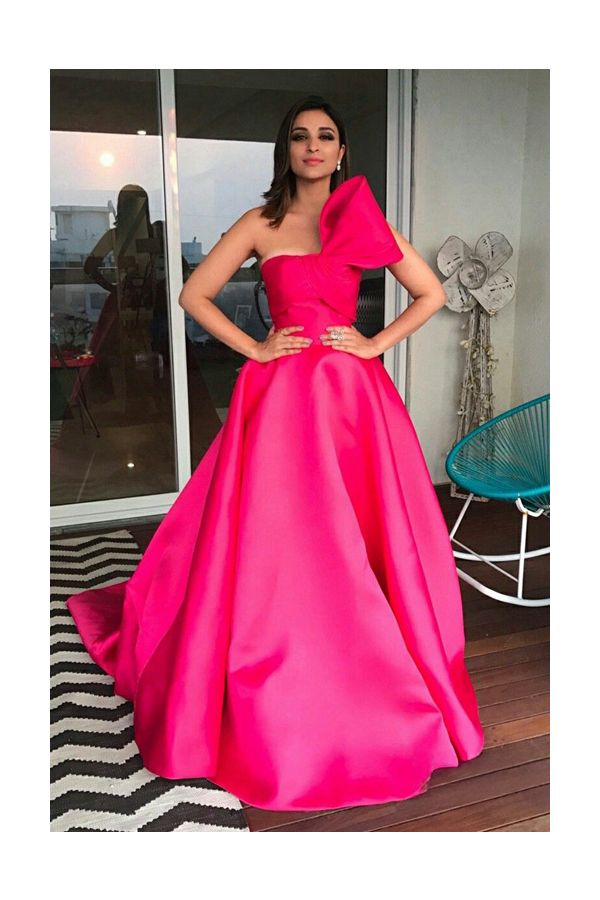 Parineeti Chopra Inspired Pink One-shoulder Ball Gown Celebrity Formal Prom Dress