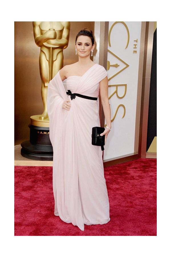 Penelope Cruz Pink One-shoulder Chiffon Formal Prom Celebrity Dress Oscars 2014