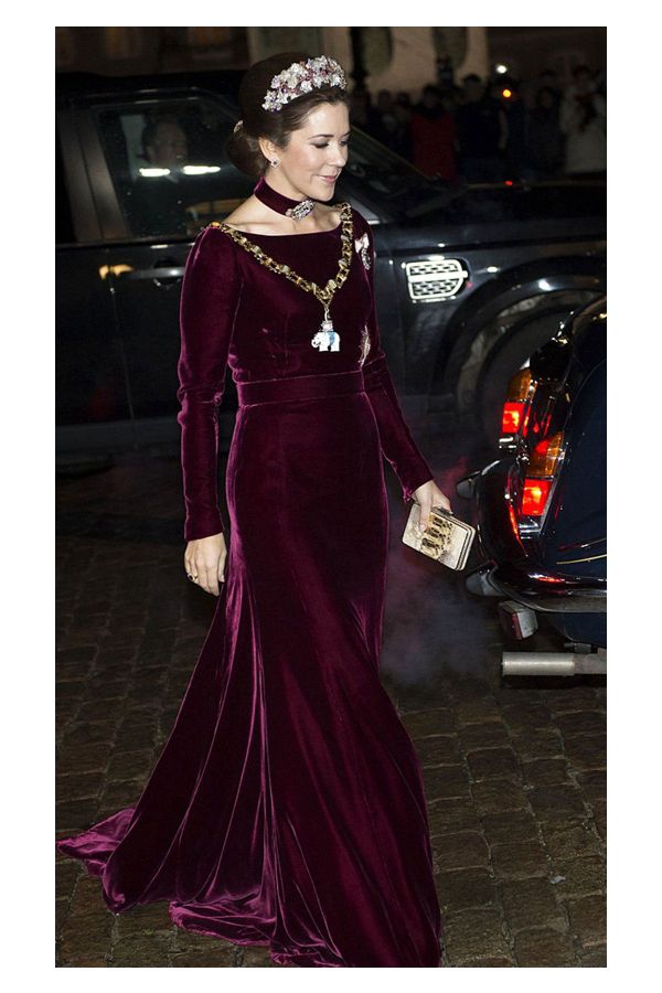 Princess Mary Inspired Burgundy Long-sleeve Velvet Formal Celebrity Dress