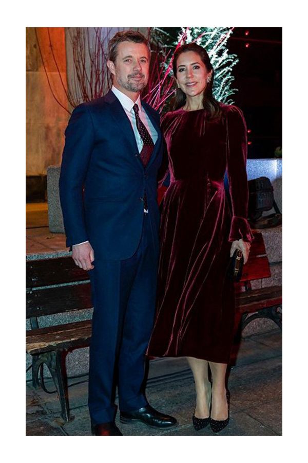 Princess Mary Inspired Burgundy Long-sleeve Velvet Midi Celebrity Dress