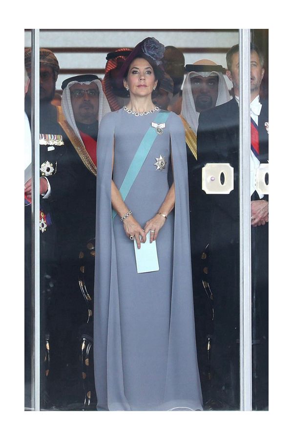 Princess Mary Inspired Light Blue Long Formal Celebrity Dress with Cape