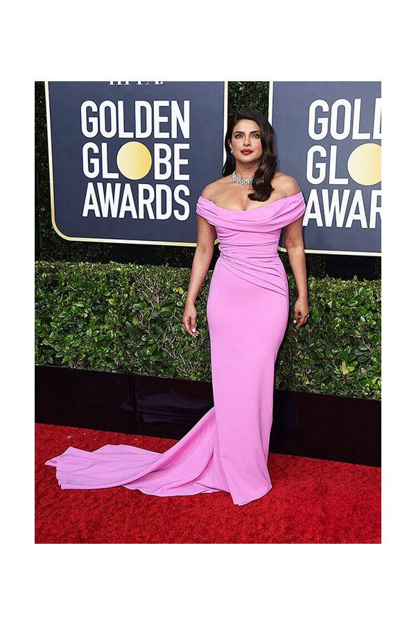 Priyanka Chopra Pink Off-the-shoulder Formal Prom Dress Golden Globes 2020