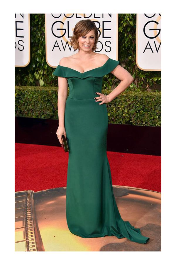 Rachel Bloom Green Off-the-shoulder Formal Celebrity Dress Golden Globes 2016