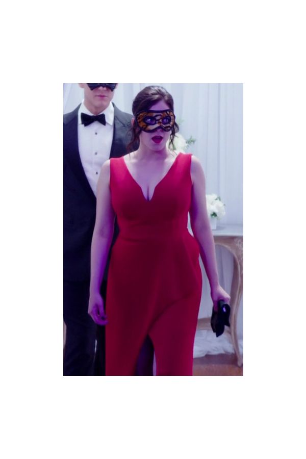  Rachel Bloom Red Sleeveless V-neck Formal Dress with Slit Crazy Ex-Girlfriend