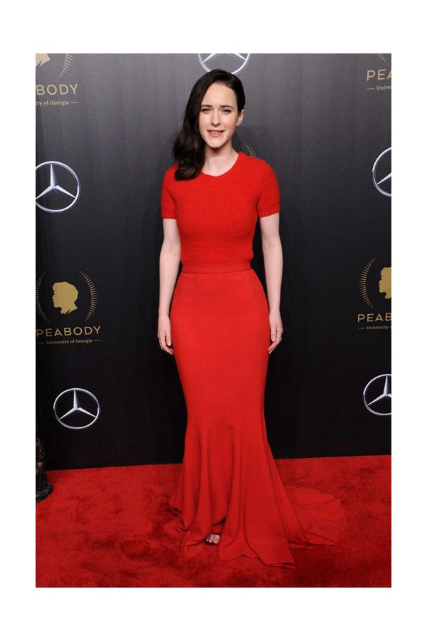 Rachel Brosnahan Red Mermaid Formal Prom Dress Peabody Awards 2018
