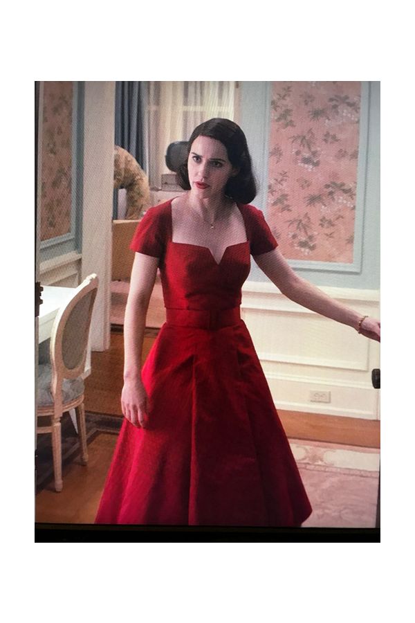 Rachel Brosnahan Red Tea-length Satin Dress The Marvelous Mrs. Maisel