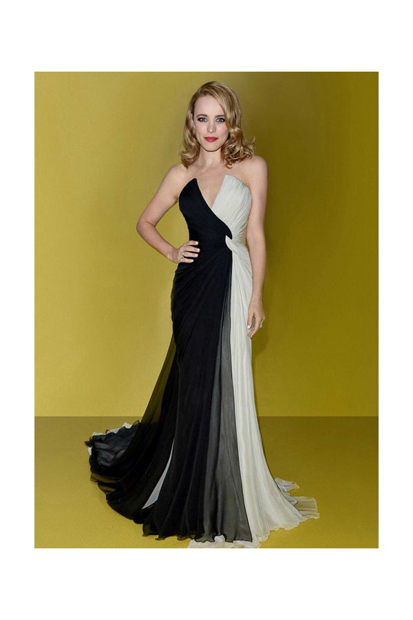 Rachel McAdams Black and White Strapless Chiffon Celebrity Evening Formal Prom Dress