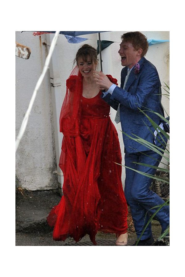 Rachel McAdams Red Floral Cap-sleeve Celebrity Wedding Dress in Movie "About Time"