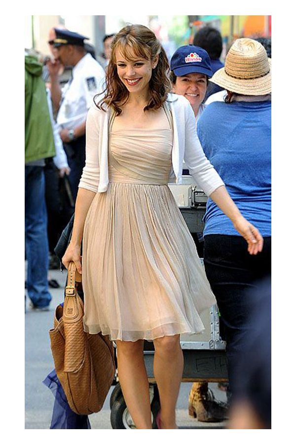 Rachel McAdams Short Champagne Chiffon Cocktail Party Celebrity Dress Morning Glory
