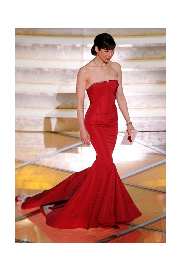 Renee Zellweger Inspired Red Strapless Mermaid Celebrity Evening Dress Oscars 2005