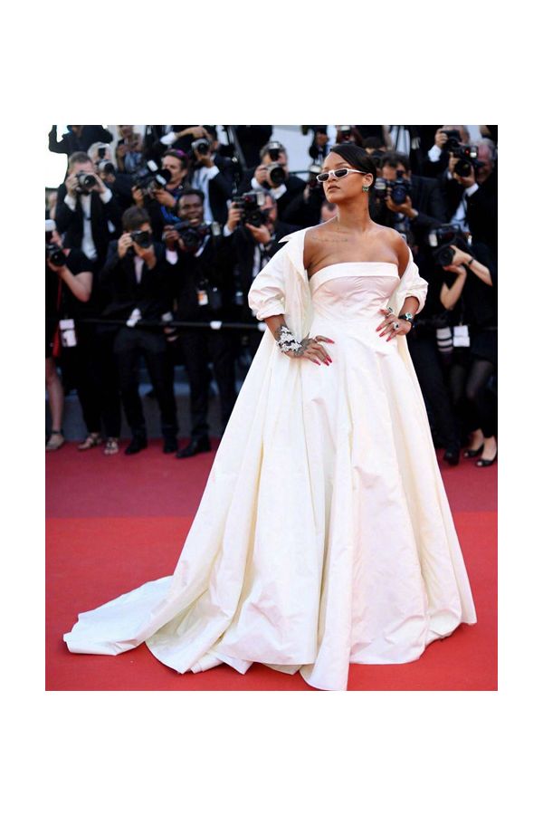 Cannes Couture – White Strapless Formal Celebrity Dress with Cape (Rihanna, Cannes 2017)  HTML Product Description