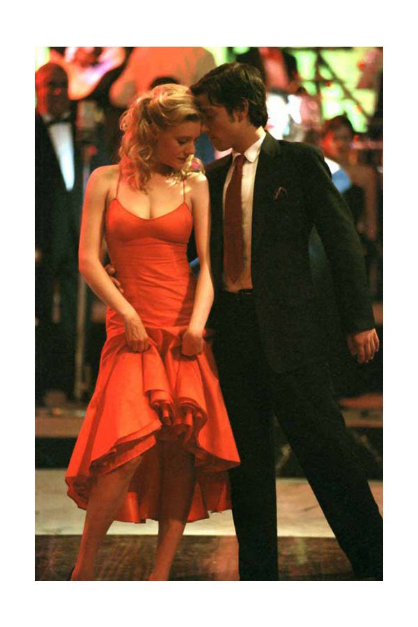 Vibrant Dance – Romola Garai Orange Satin Dress 