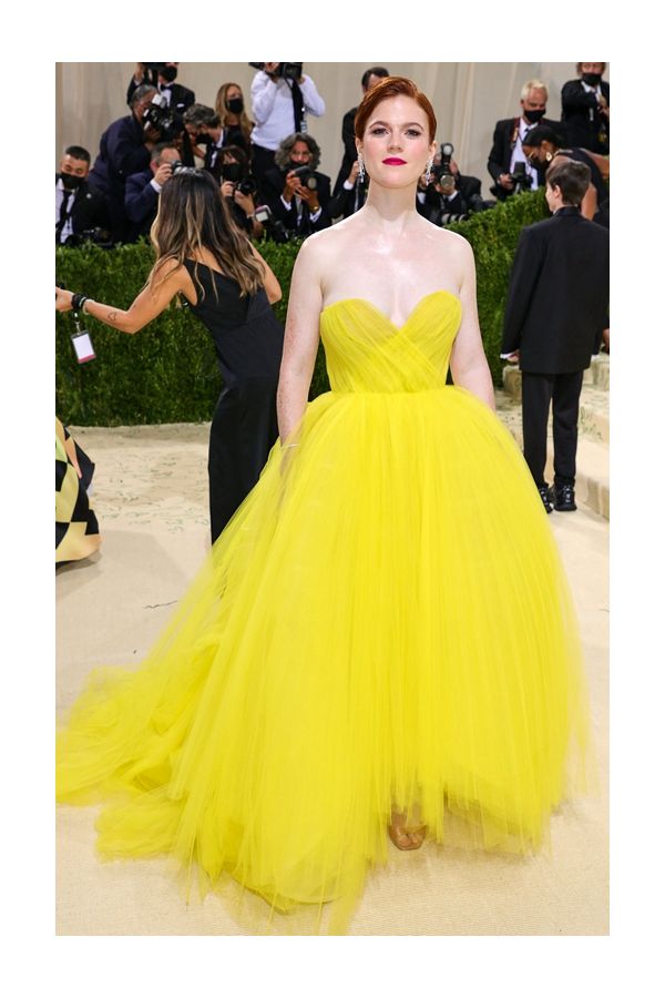 Rose Leslie Inspired Yellow Strapless Ball Gown Celebrity Dress Met Gala 2021