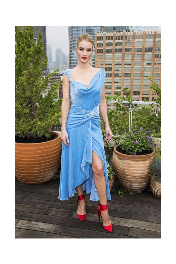 Rosie Huntington-Whiteley Inspired Blue Velvet Cocktail Party Celebrity Dress