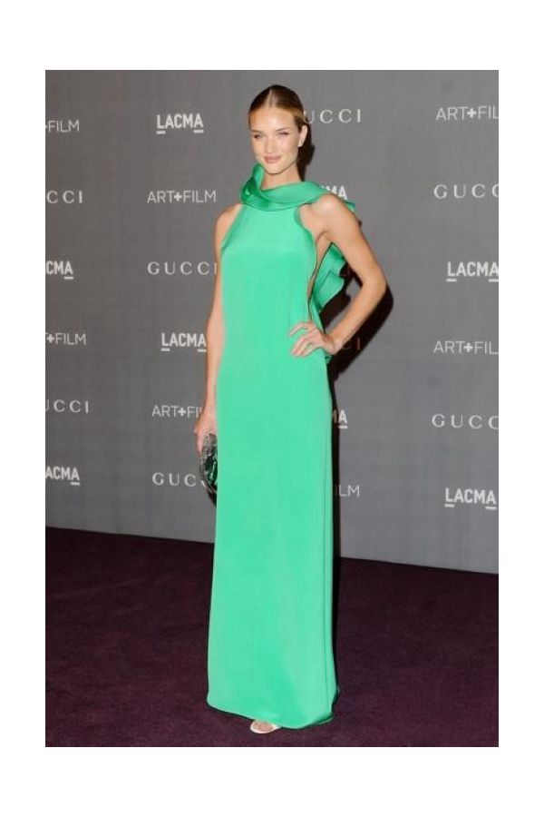 Rosie Huntington-Whiteley Green Ruffled Formal Prom Dress LACMA Gala 2012