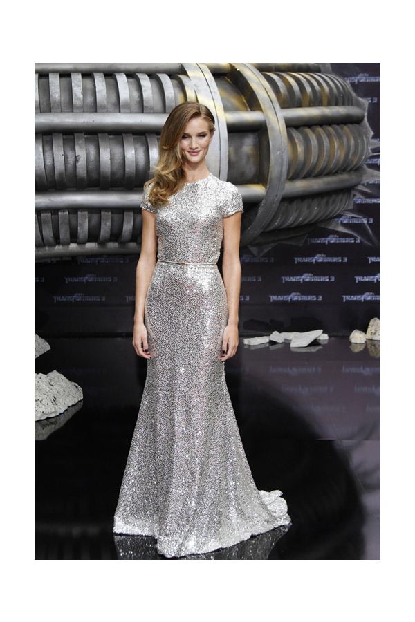 Rosie Huntington-Whiteley Silver Sequin Formal Dress ‘Transformers’ Berlin Premiere