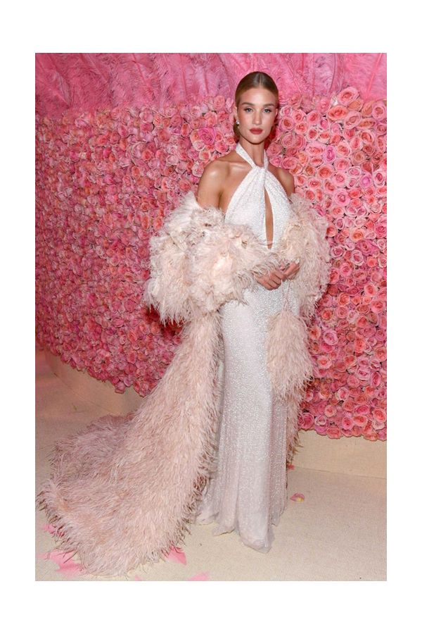 Veiled Radiance – Rosie Huntington-Whiteley Met Gala 2019–Inspired Beaded Halter Column Gown  