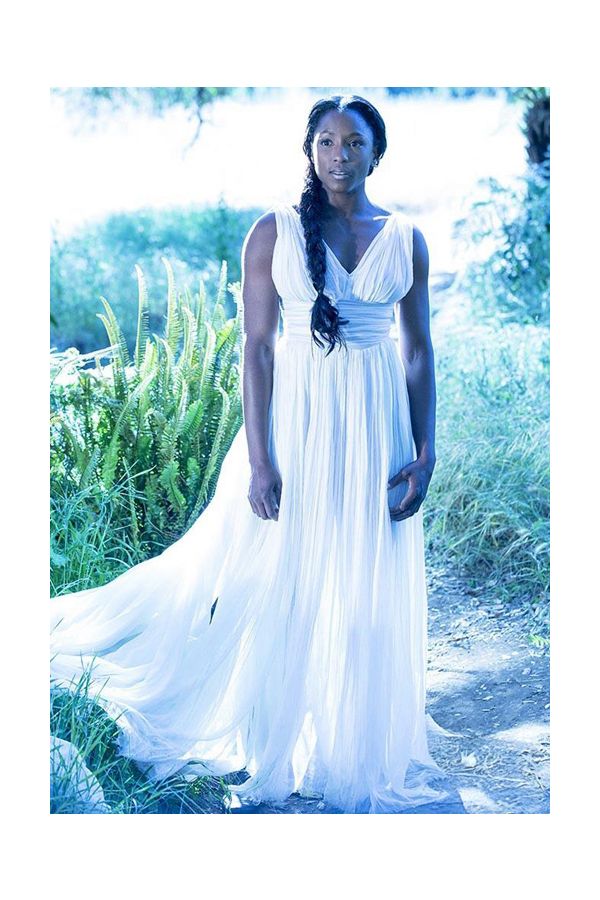 Rutina Welsey Inspired White V-neck Chiffon Formal Prom Celebrity Dress True Blood
