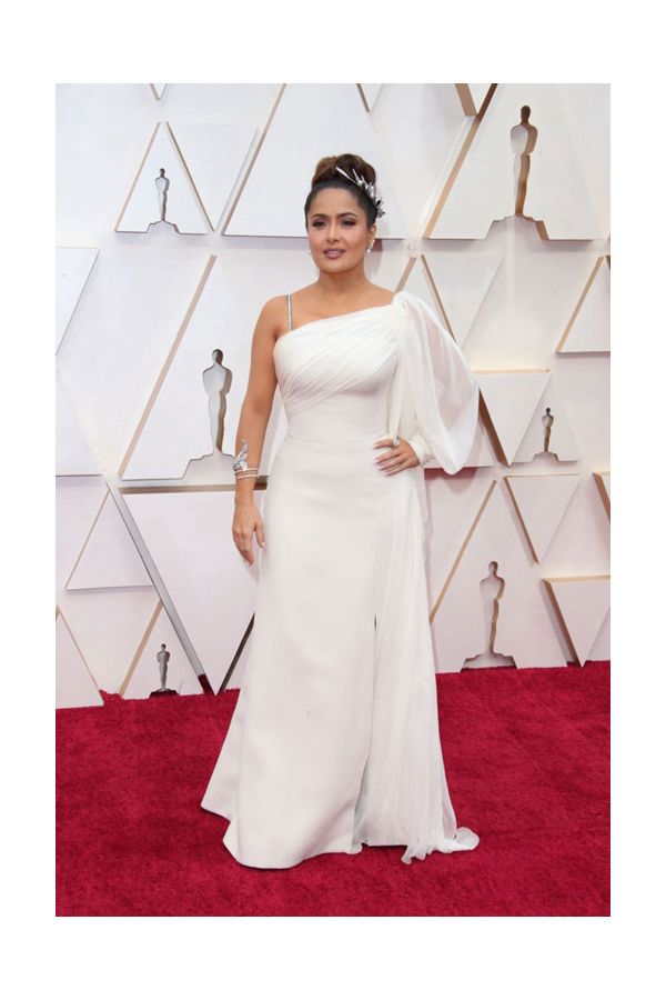 Salma Hayek Inspired White Chiffon Evening Formal Celebrity Dress Oscars 2020