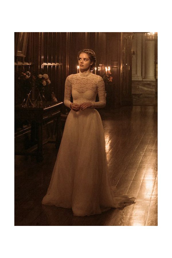 Samara Weaving White Lace Wedding Dress in Movie "Ready or Not