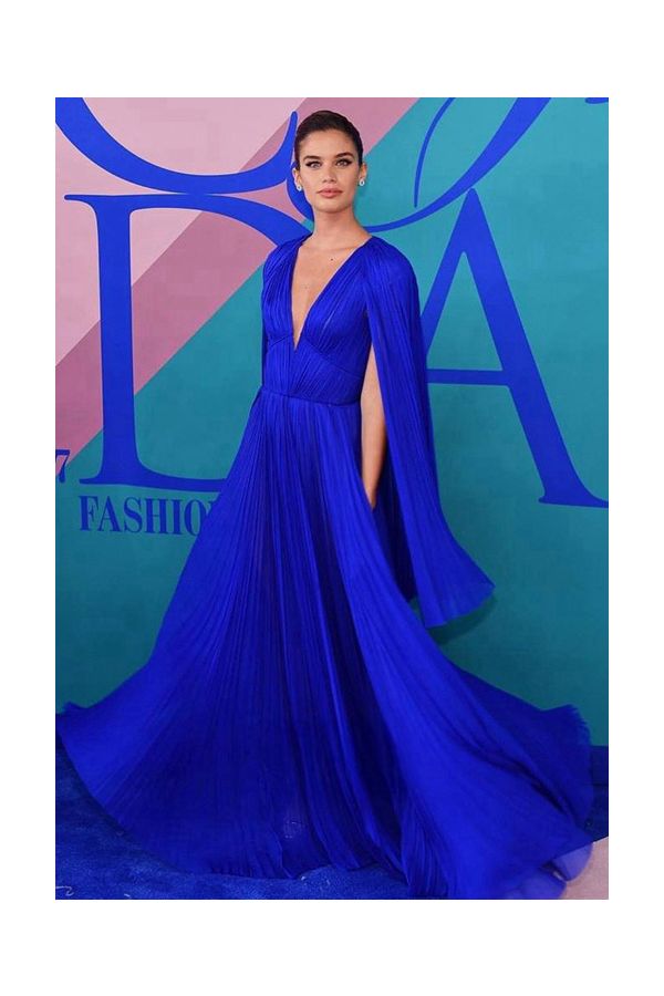Sara Sampaio Blue Cape Chiffon Dress CFDA Fashion Awards 2017